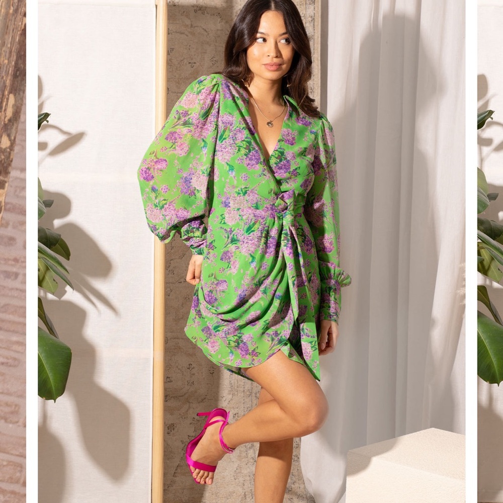 Hope & Ivy The Lisa Green and Purple Floral Dress Size 10